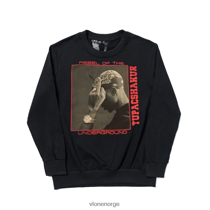 menn topp Vlone tupac rebel of the underground sweatshirt svart P608VV381