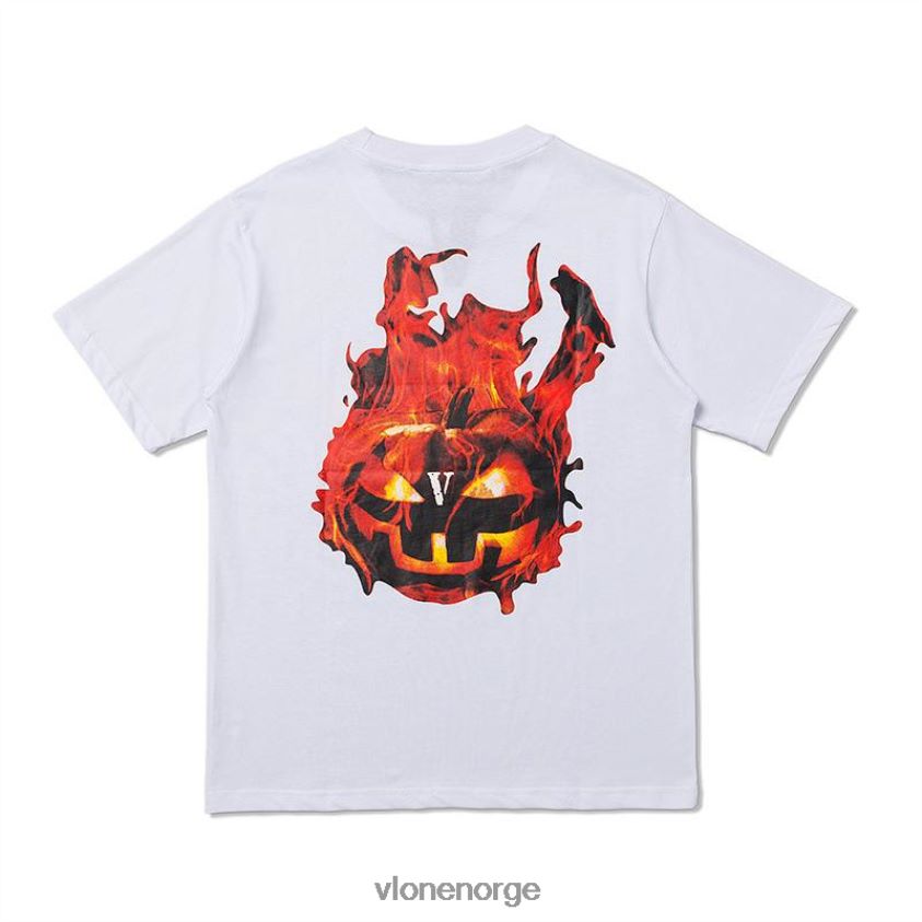 menn topp Vlone halloween flammende gresskar t-skjorte hvit P608VV175