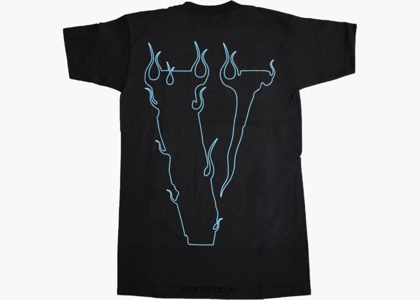 menn topp Vlone interscope records f&f svart t-skjorte P608VV217