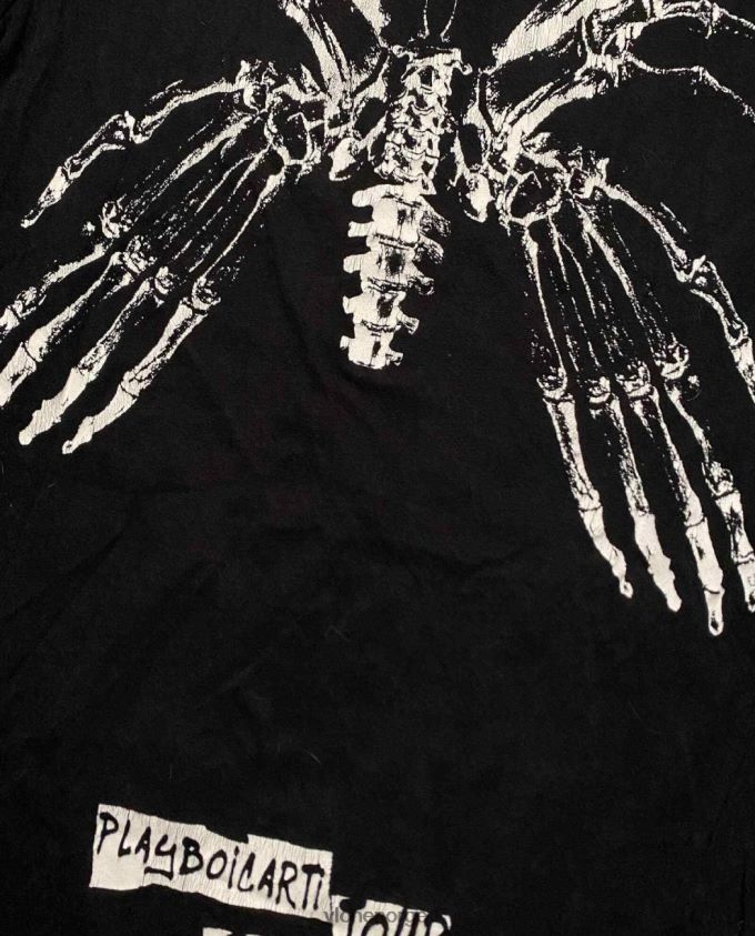 menn topp Vlone playboi carti butterfly skjelett t-skjorte svart P608VV166