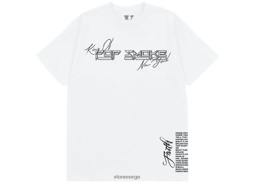 menn topp Vlone pop smoke faith king of new york hvit t-skjorte P608VV191