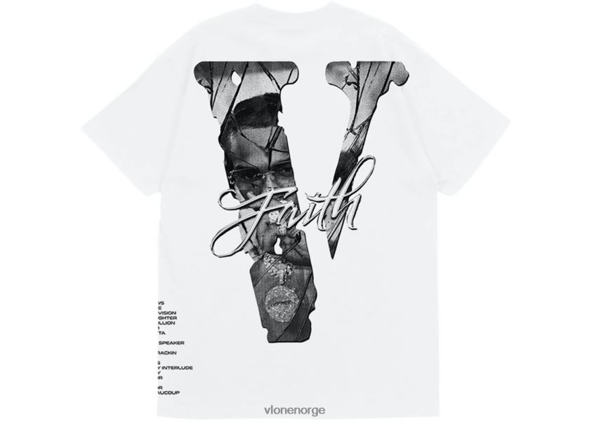 menn topp Vlone pop smoke faith king of new york hvit t-skjorte P608VV191
