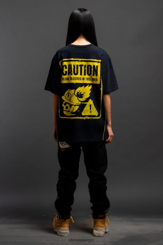 menn topp Vlone svart policy t-skjorte i rhinestone P608VV111